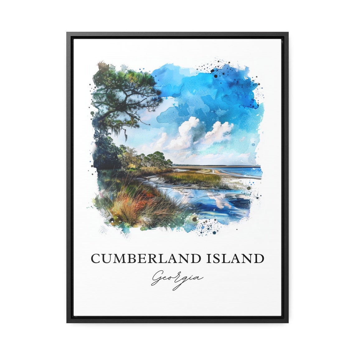 Cumberland Island Georgia Marsh Oak Tree Beach Watercolor Art Poster - Image 3