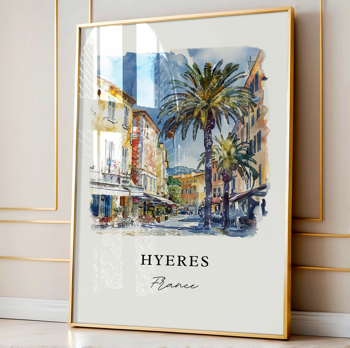 Hyeres France Mediterranean Old Town Palms Watercolor Travel Poster - Image 4