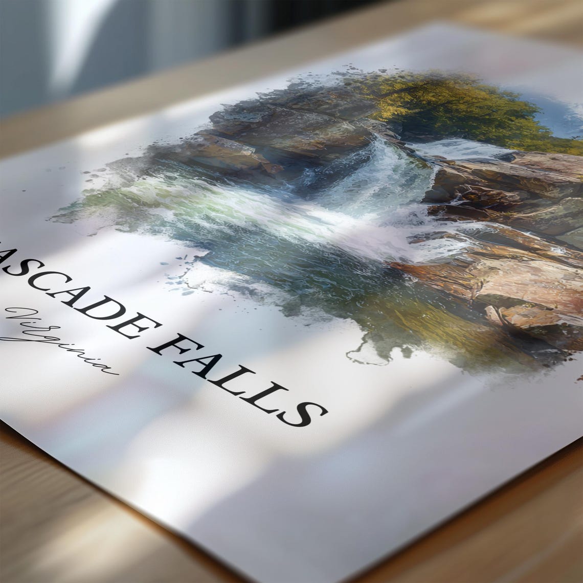 Cascade Falls Virginia Multi Tier Rock Pool Watercolor Poster - Image 6