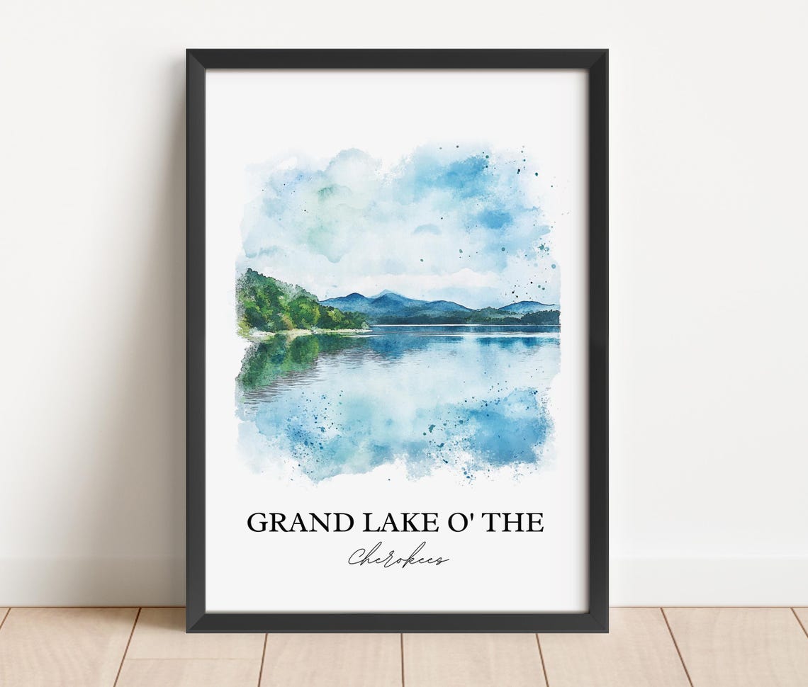 Grand Lake O the Cherokees Mountain Reflection Watercolor Poster