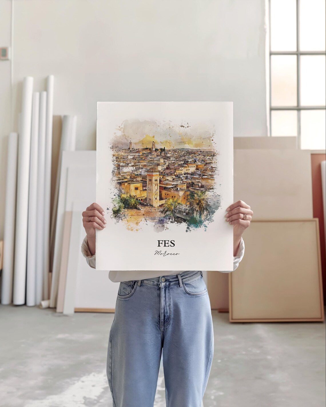 Fes Morocco Watercolor Travel Poster, Wall Art Print - Image 6