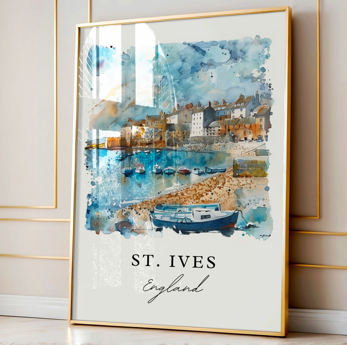 St. Ives England Harbor Watercolor Minimalist Travel Art Poster - Image 3