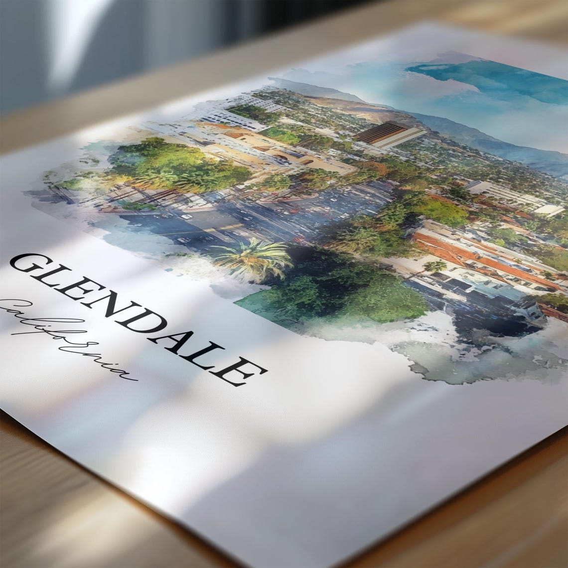 Glendale California Watercolor Downtown Skyline City View Poster - Image 6