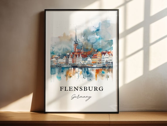 Flensburg Germany Watercolor Travel Poster, Art Print