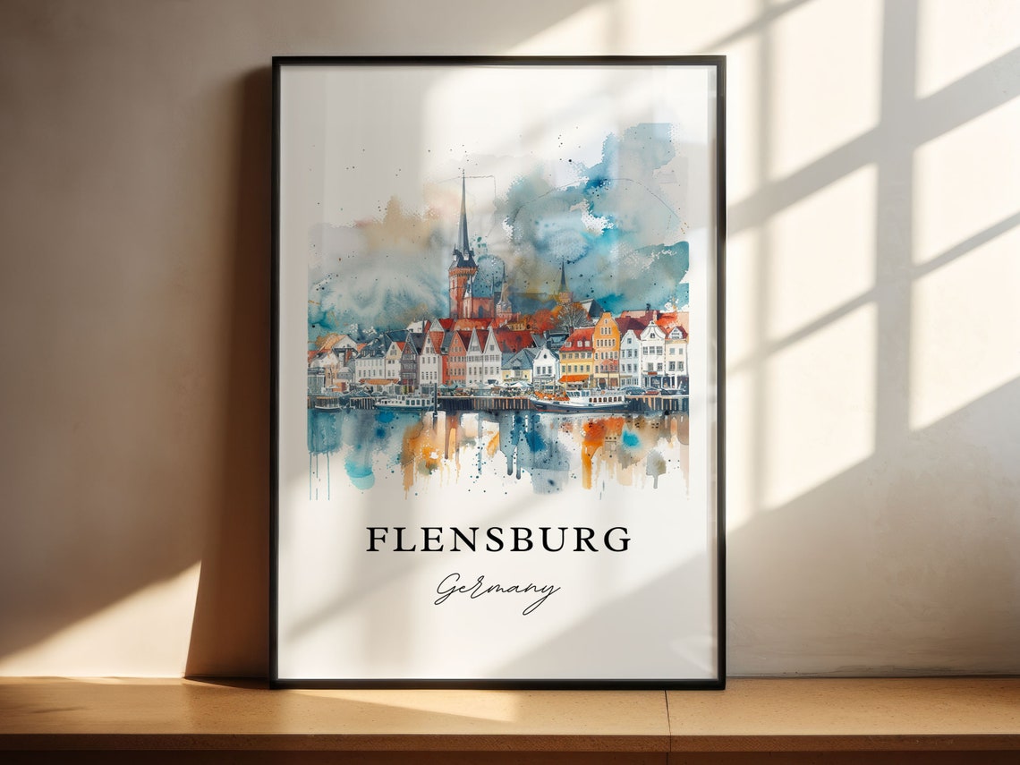 Flensburg Germany Watercolor Travel Poster, Art Print