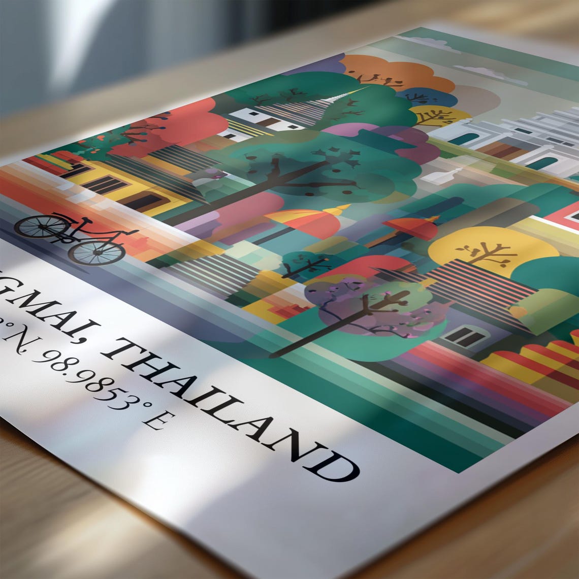 Chiang Mai Thailand Red Sunset Temple Flat Illustration Art Poster - Image 6