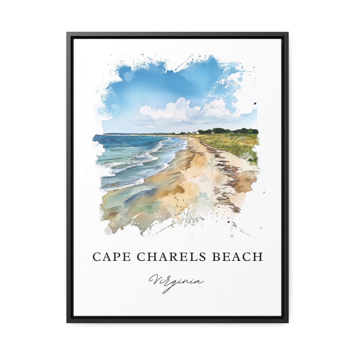Cape Charles Beach Virginia Watercolor Ocean Shoreline Poster - Image 2