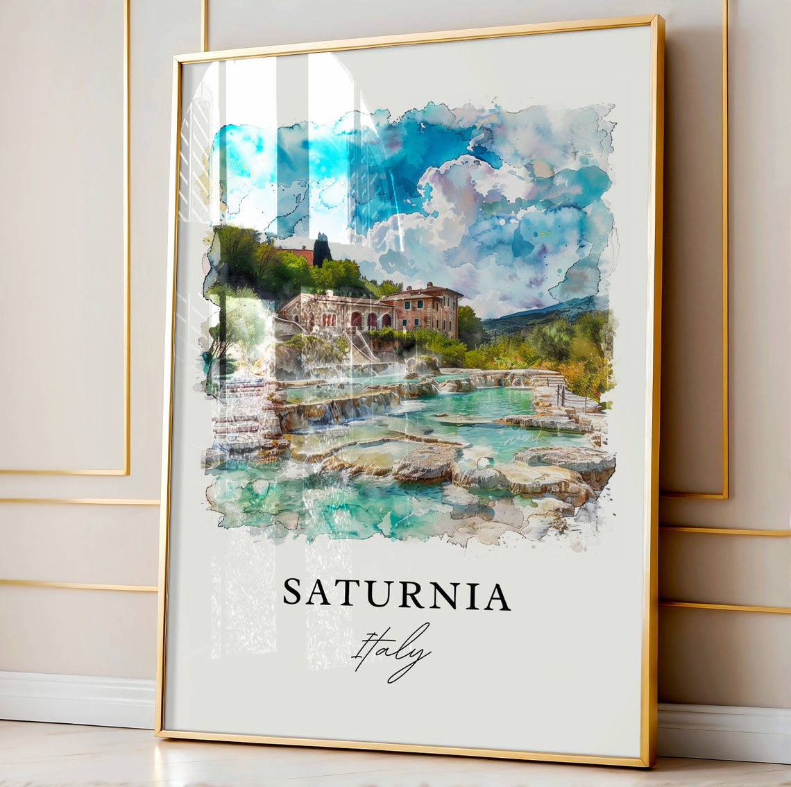 Saturnia Italy Watercolor Thermal Springs Travertine Pools Poster - Image 4