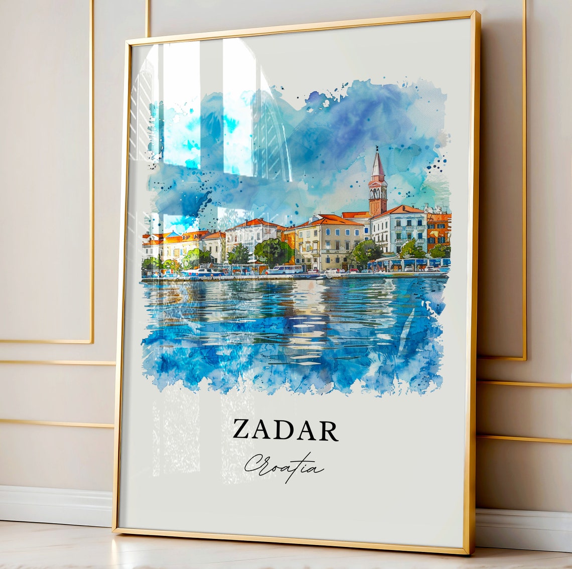 Zadar Croatia Sunlit Waterfront Old Town Watercolor Travel Poster - Image 4