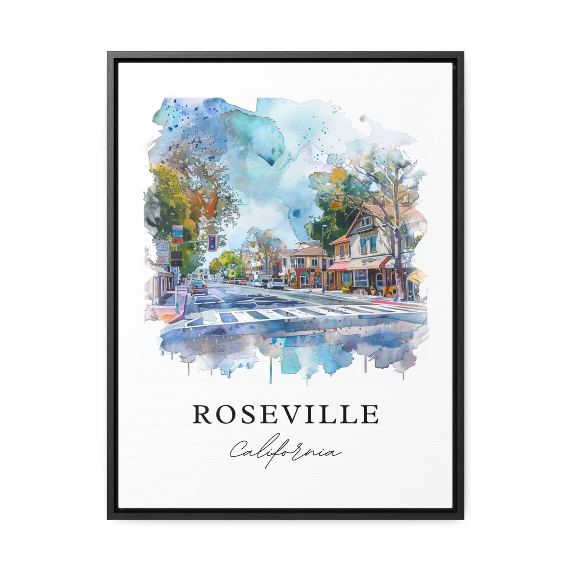Roseville California Downtown Street Watercolor Travel Art Poster - Image 2