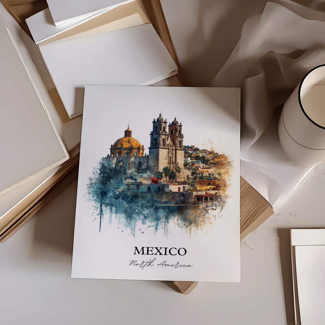 Mexico Wall Art Print Watercolor Gift Travel Poster Housewarming - Image 3