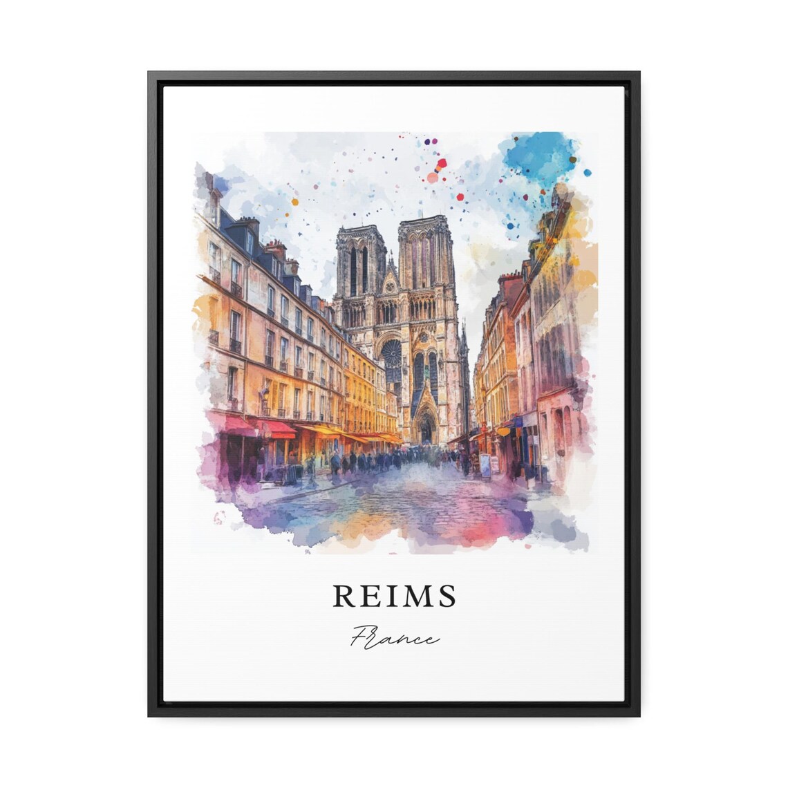 Reims France Gothic Cathedral Street Scene Watercolor Poster