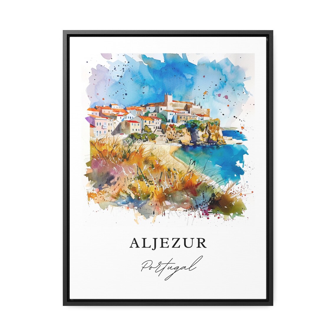 Aljezur Portugal Cliffside Old Town Watercolor Coastal Travel Poster - Image 3