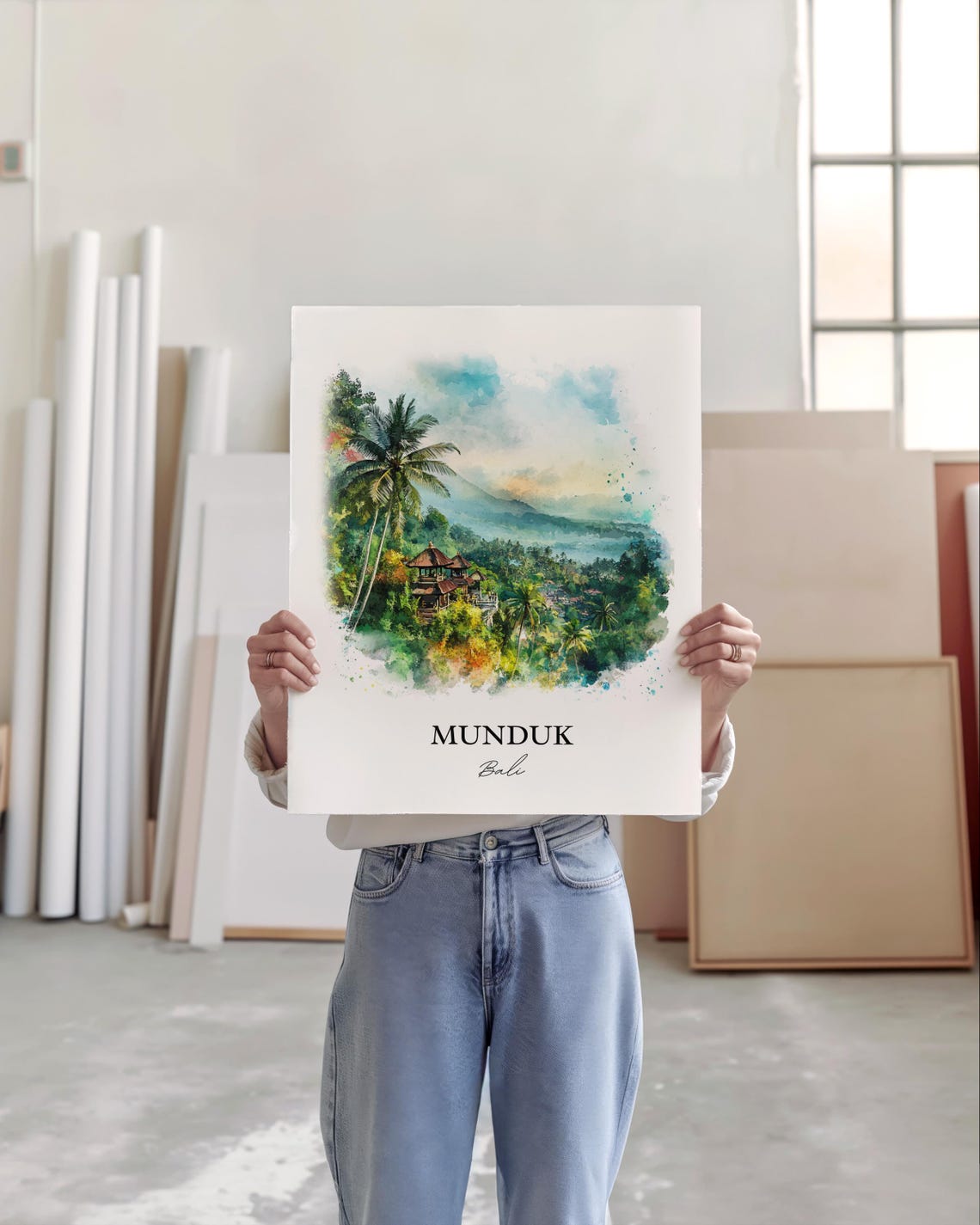 Munduk Bali Watercolor Mountain Temple Misty Jungle Art Poster - Image 5