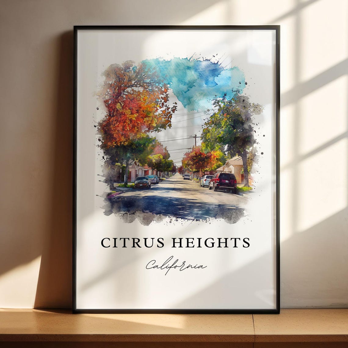 Citrus Heights California Watercolor Tree Lined Street Poster - Image 4