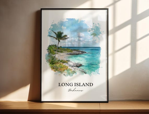 Long Island Bahamas Art Clarence Town Print Watercolor Gift Travel Poster Housewarming