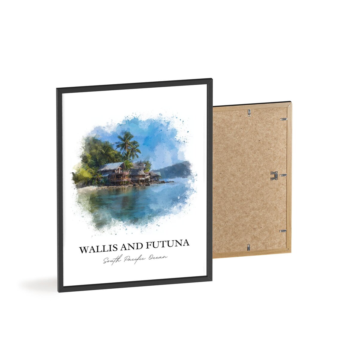 Wallis and Futuna South Pacific Seaside Village Watercolor Poster - Image 2