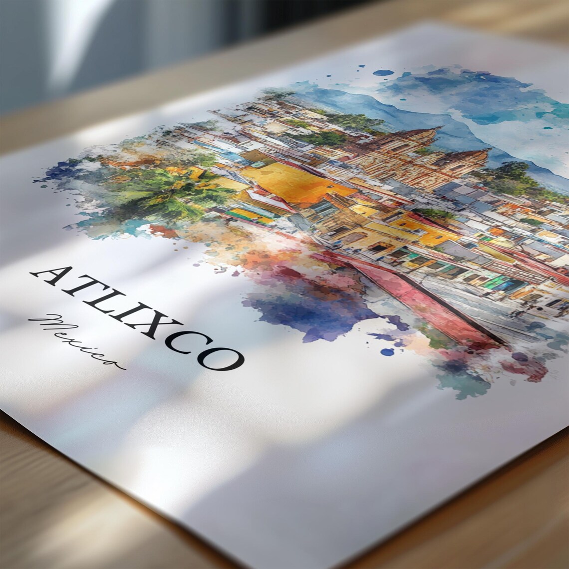 Atlixco Mexico Grand Volcano Church City Watercolor Travel Poster - Image 6