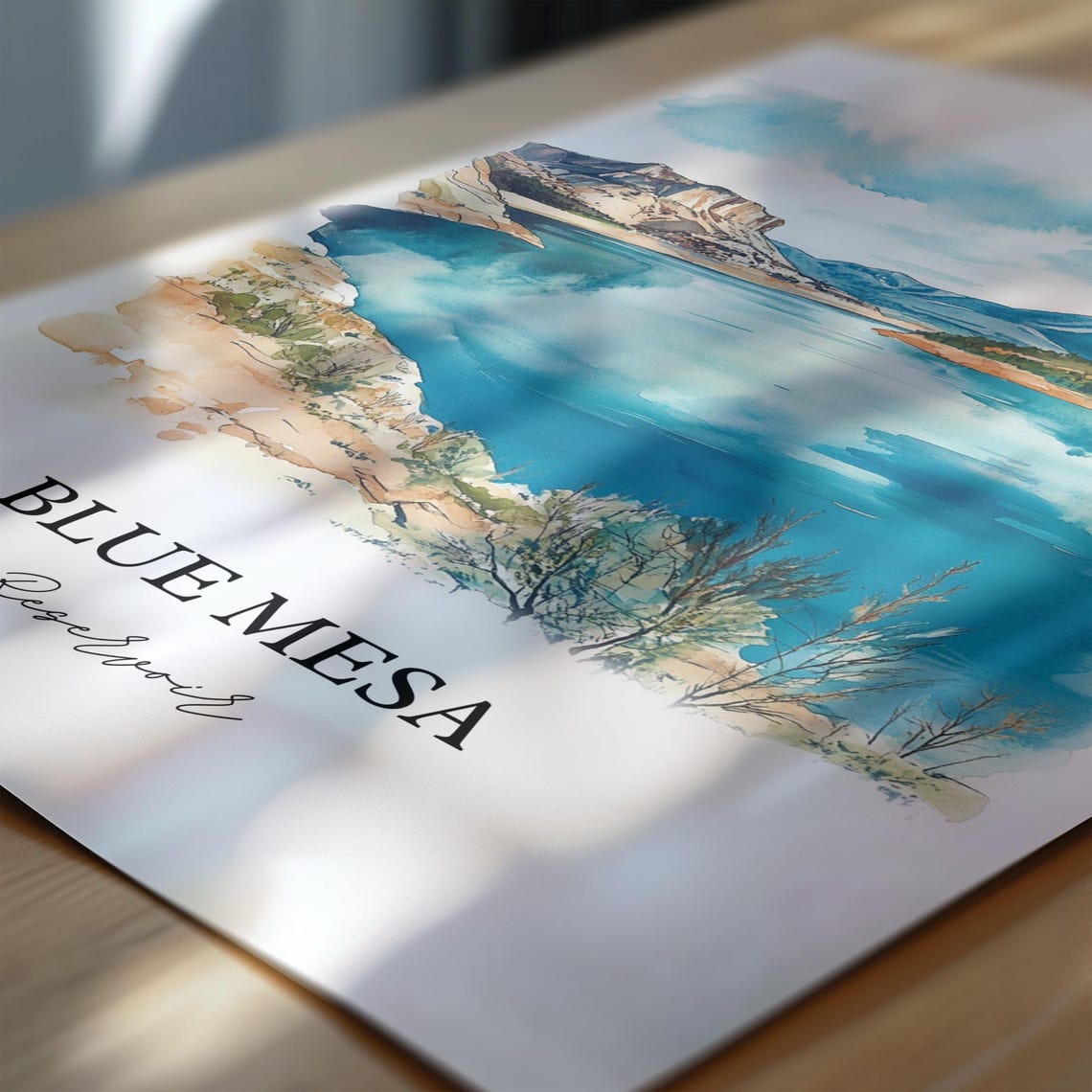 Blue Mesa Reservoir Turquoise Water Desert Mesas Watercolor Poster - Image 6