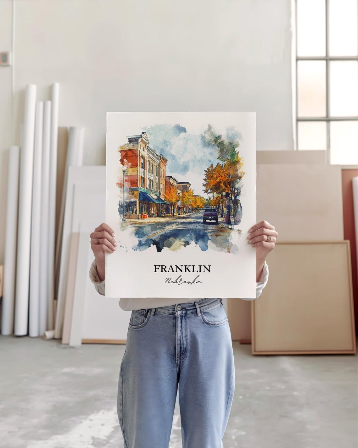 Franklin Nebraska Historic Street Watercolor Travel Gift Poster - Image 2