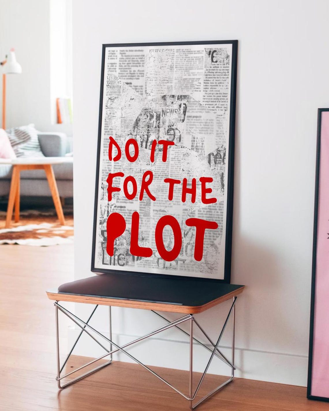 Do It For The Plot Red Newspaper Collage Motivational Poster - Image 2