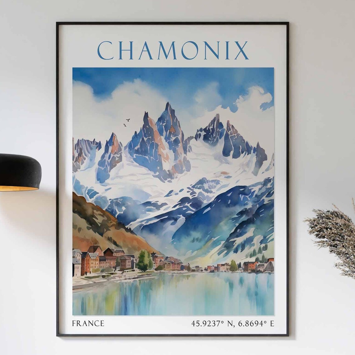 Chamonix France Mont Blanc Massif Over Riverside Valley Town Poster