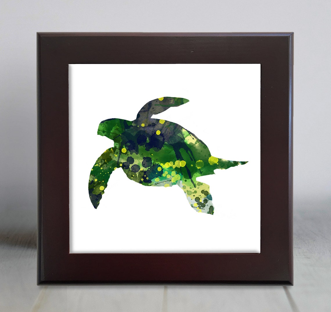 Green Sea Turtle Watercolor Ocean Wildlife Decorative Tile Art Poster - Image 4