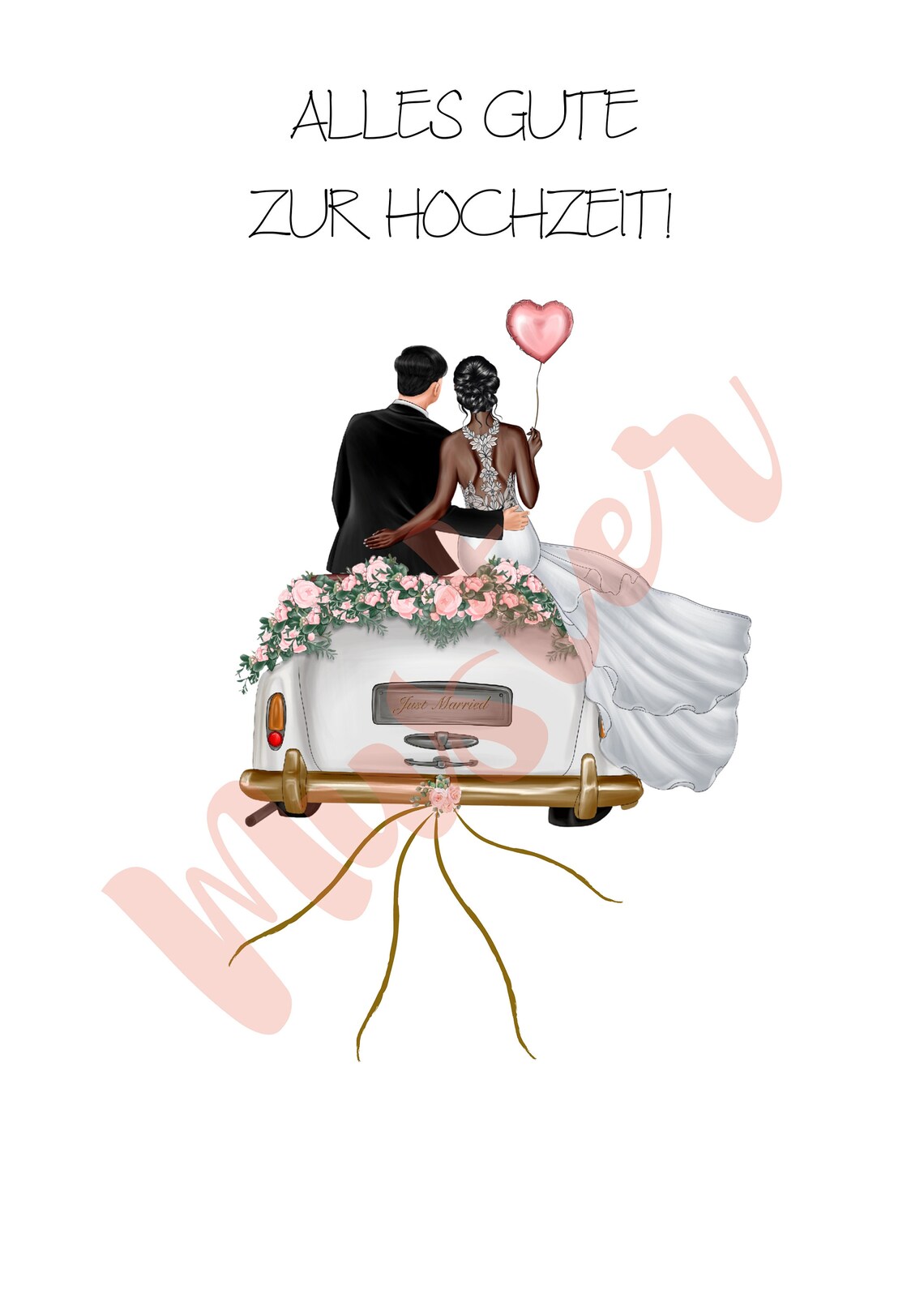 Black Suit Groom and Dark Skinned Bride Heart Balloon Wedding Poster - Image 2