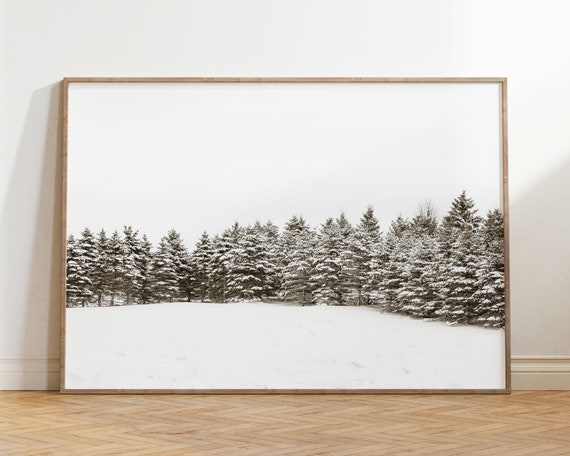 Winter Landscape Art Print Snowy Trees Modern Minimalist Wall Forest Nature Photography Cottage Cabin