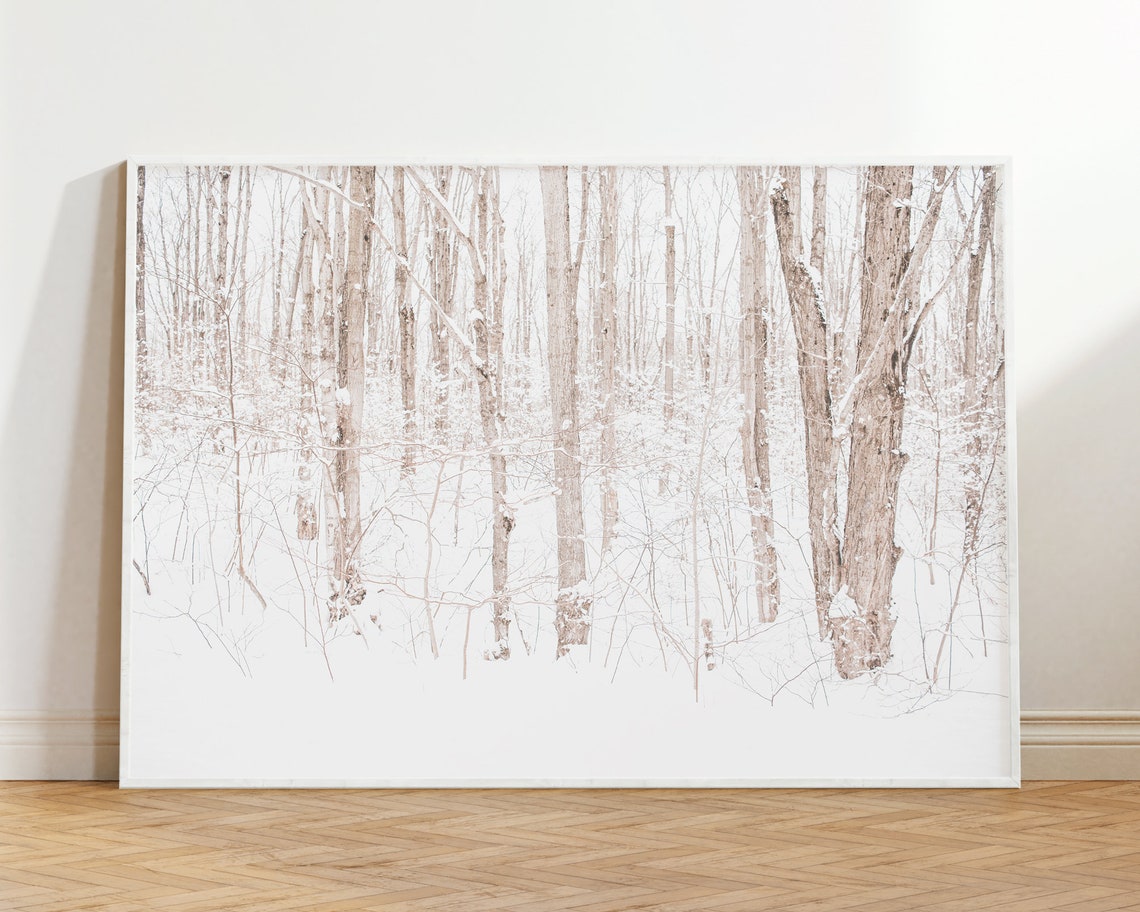 Snowy Winter Forest Wall Art Trees Print Nature Landscape Photography Botanical Neutral Prints Cottage Cabin