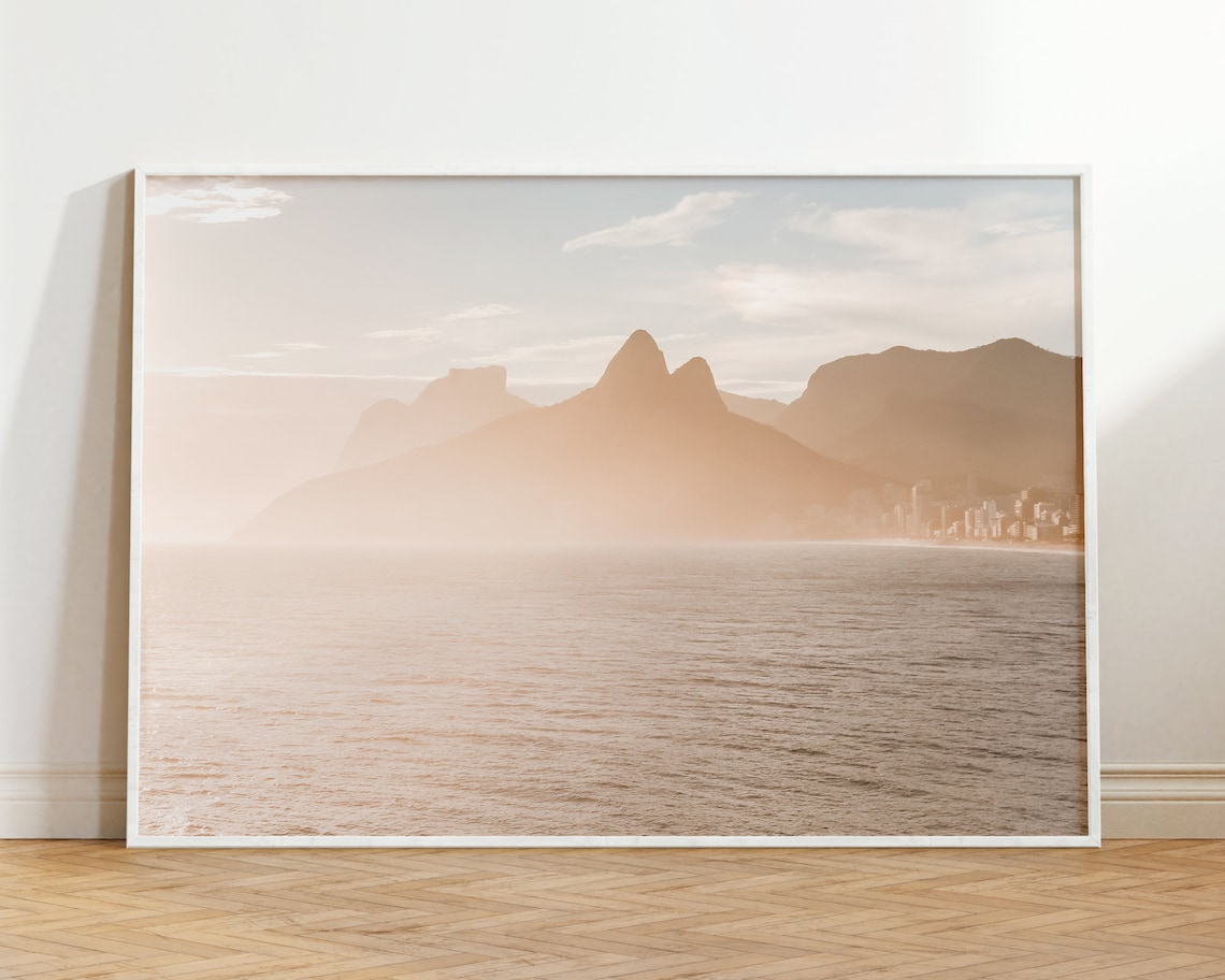 Rio De Janeiro Misty Two Brothers Mountains Seascape Photo Poster Brazil