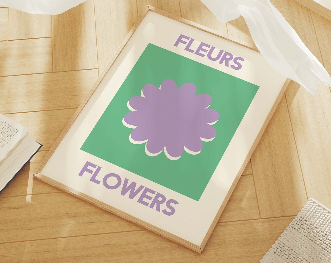 Bold Fleurs Flowers Purple Bloom Green Modern Floral Art Poster