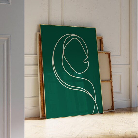 Abstract Line Art Print Sage Green Scandinavian Wall Decor Pdf Jpg