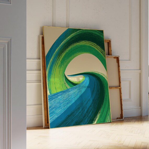 Green And Blue Abstract Brushstroke Print Modern Minimalist Wall Art Pdf Jpg Files
