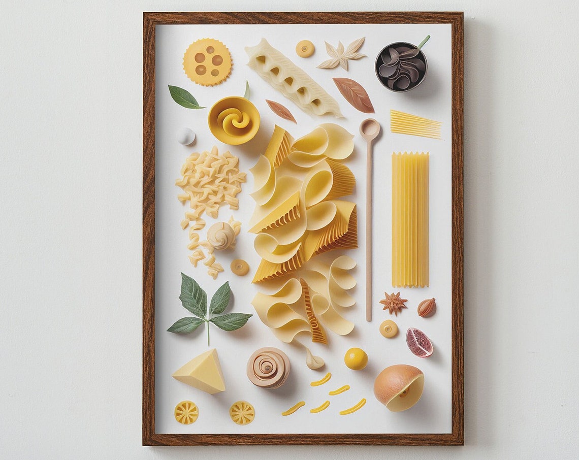 Artful Pasta Flatlay Italian Shapes Cheese Kitchen Decor Wall Art