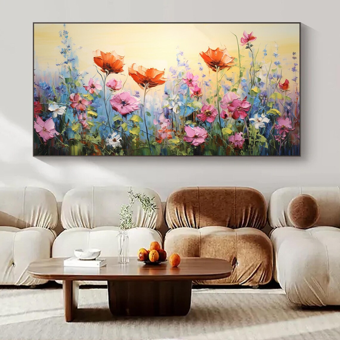 Wildflower Meadow Red Poppies Yellow Sky Abstract Oil Painting Poster - Image 3
