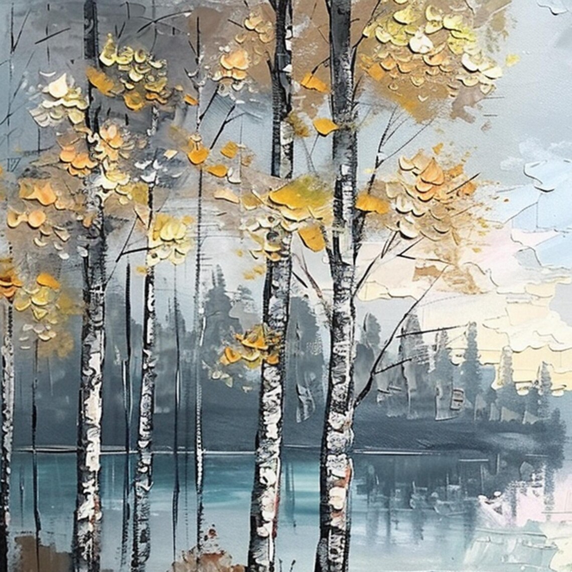 Abstract Forest Oil Painting, Colorful Tree Landscape - Image 2
