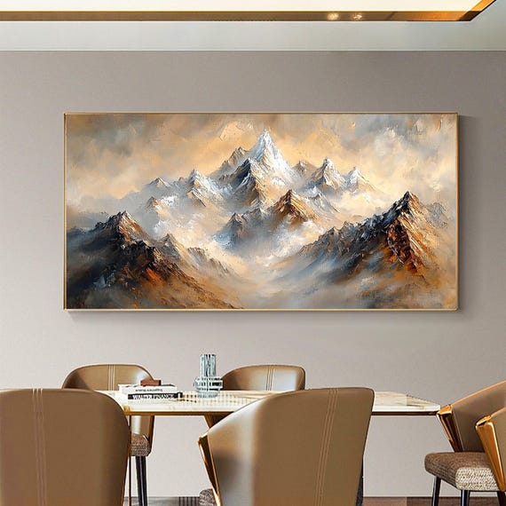 Abstract Mountain Oil Painting Original Minimalist Texture Wall Art Large Mountain Landscape Painting Wabi Sabi Living Room Decor