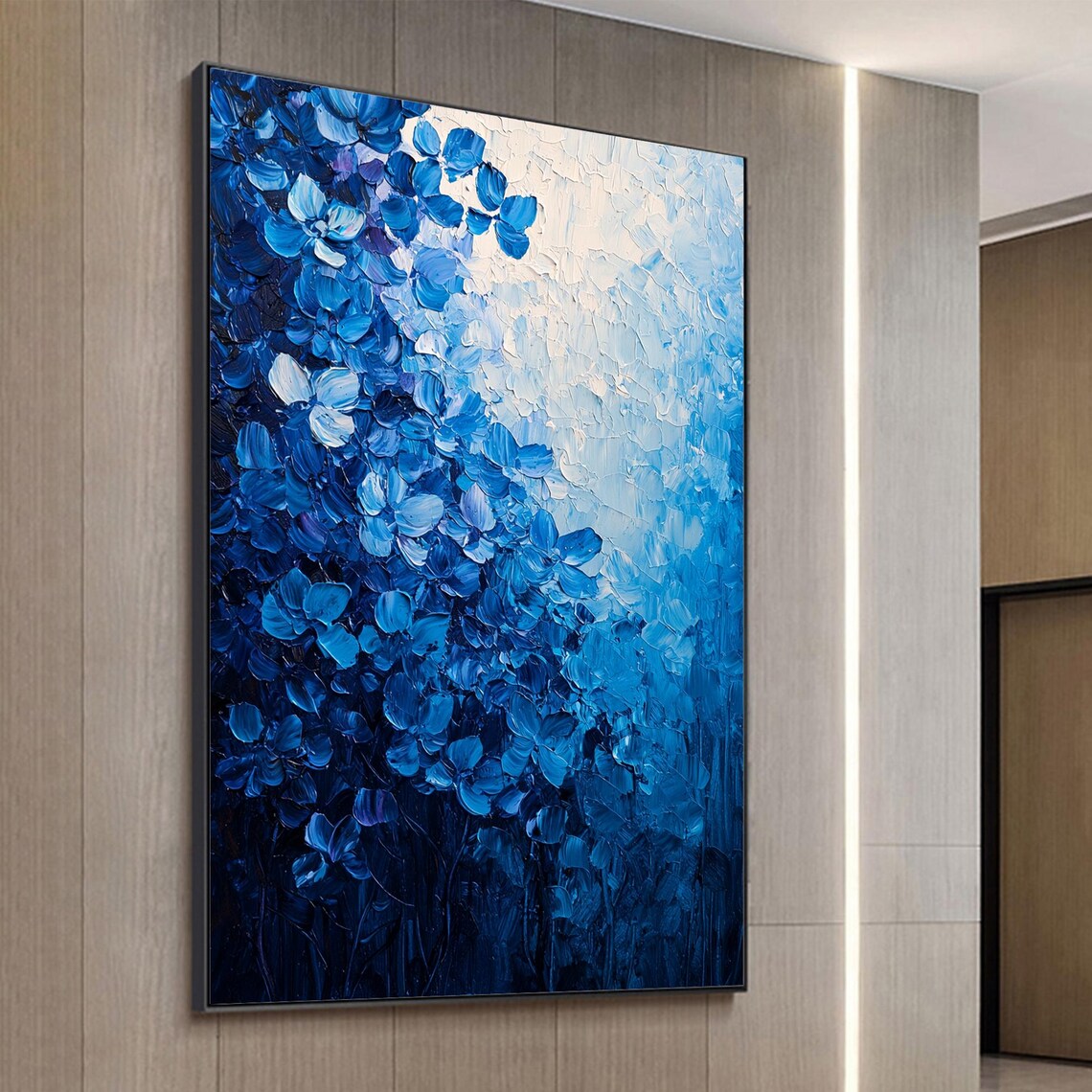 Minimalist Flower Painting, Blue Floral Wall Art Print - Image 4