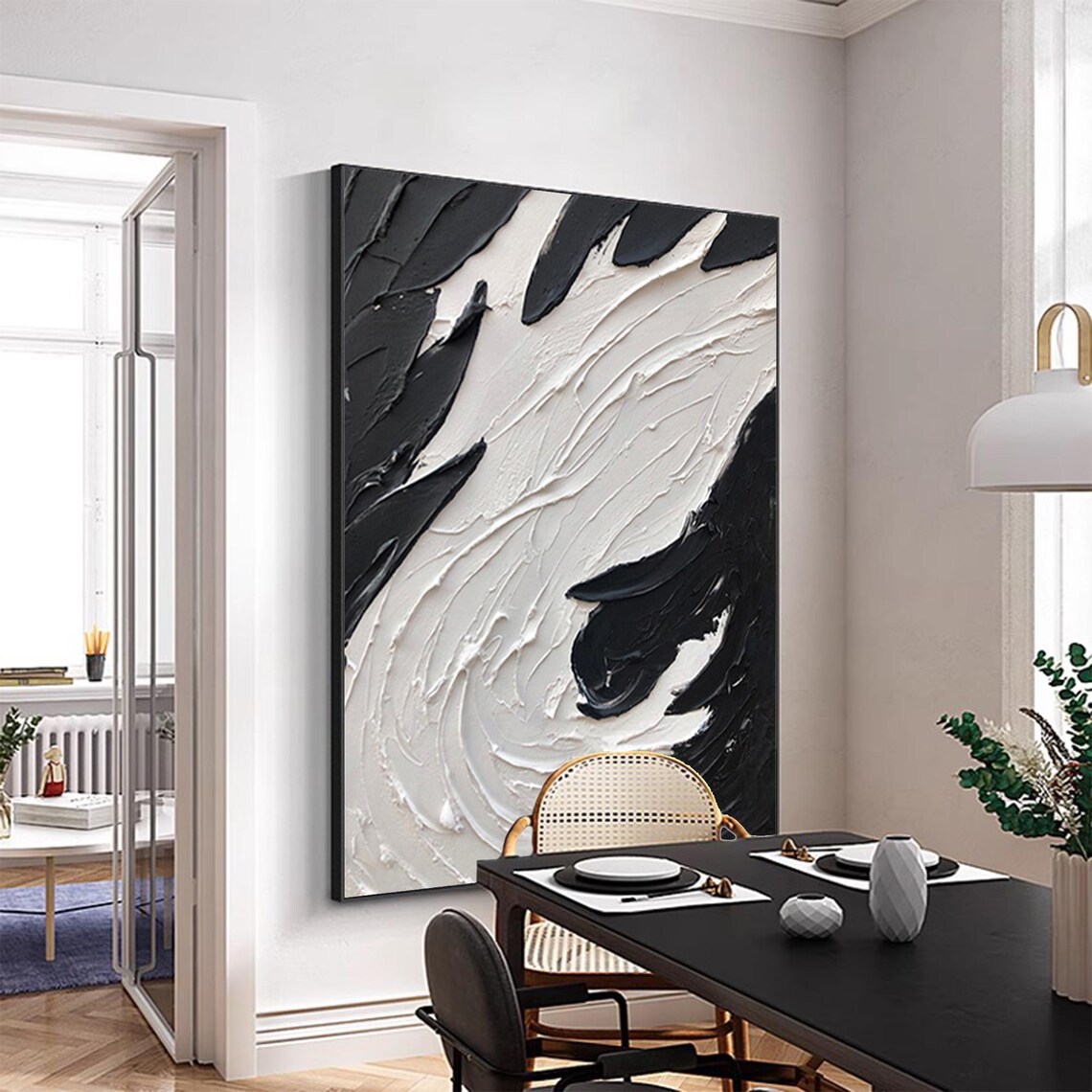 Black And White Swirl Abstract Textured Yin Yang Oil Painting Poster - Image 3