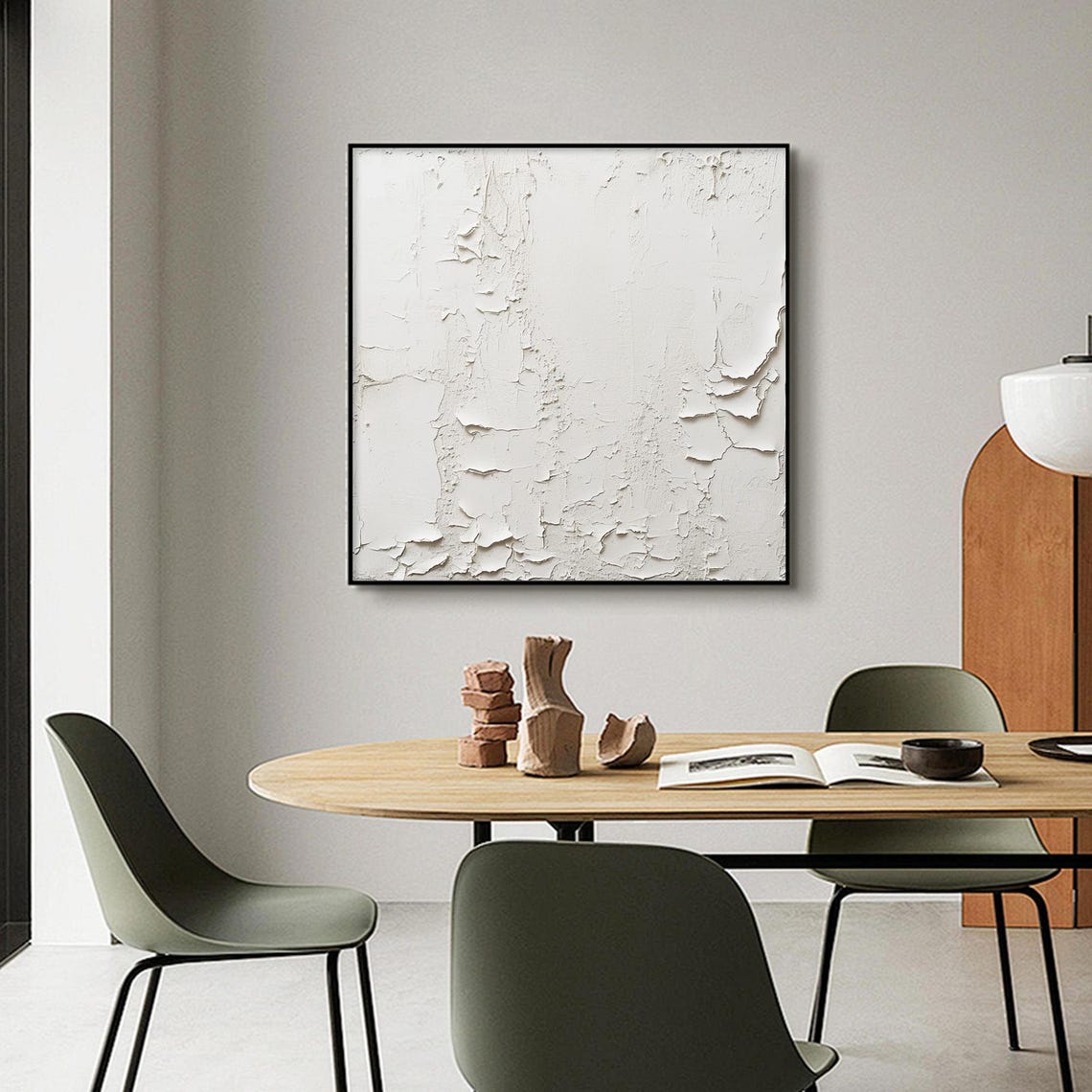 White Palette Knife Textured Abstract Minimalist Neutral Wall Art - Image 4