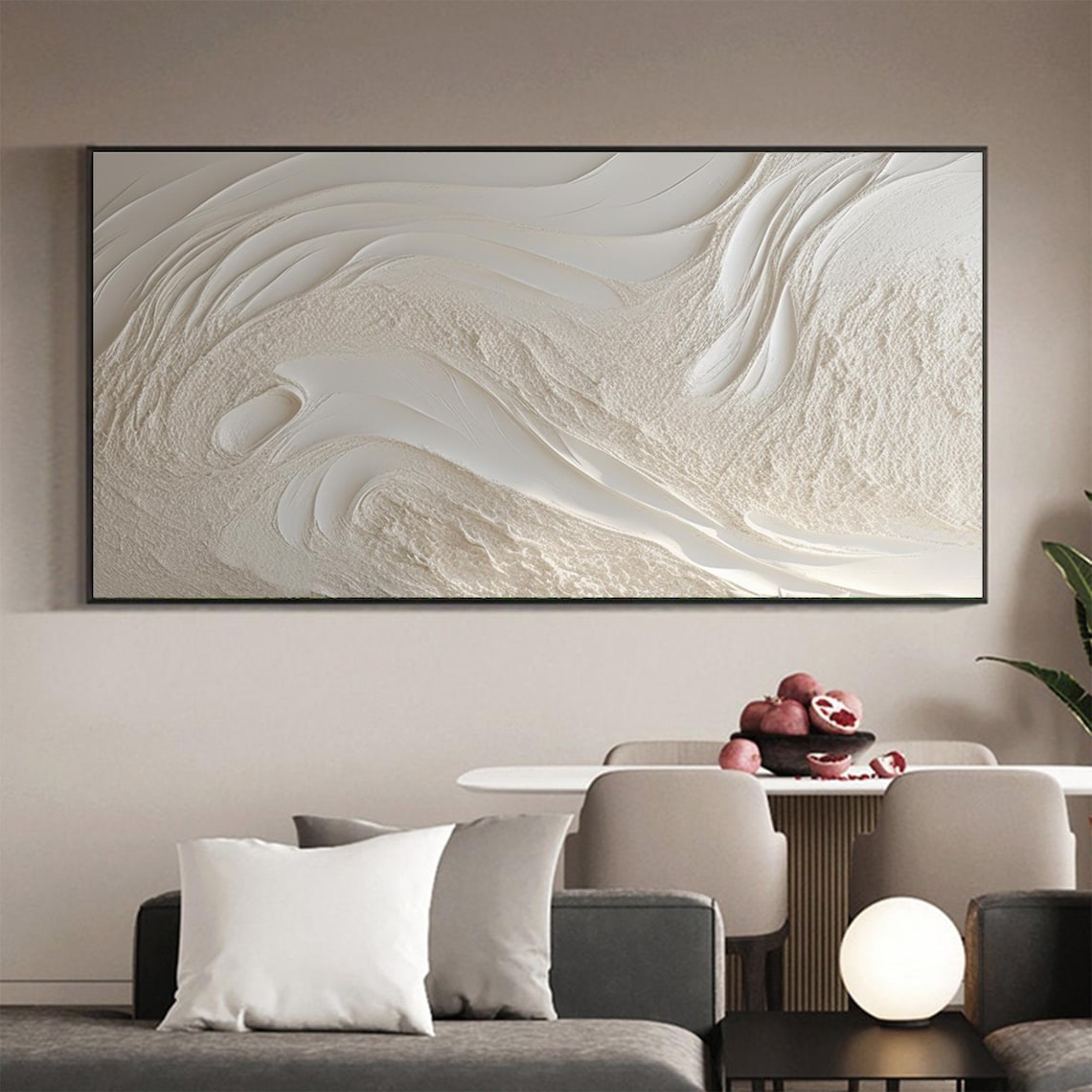 White Beach Ocean Waves Oil Painting, Abstract Art Print - Image 4