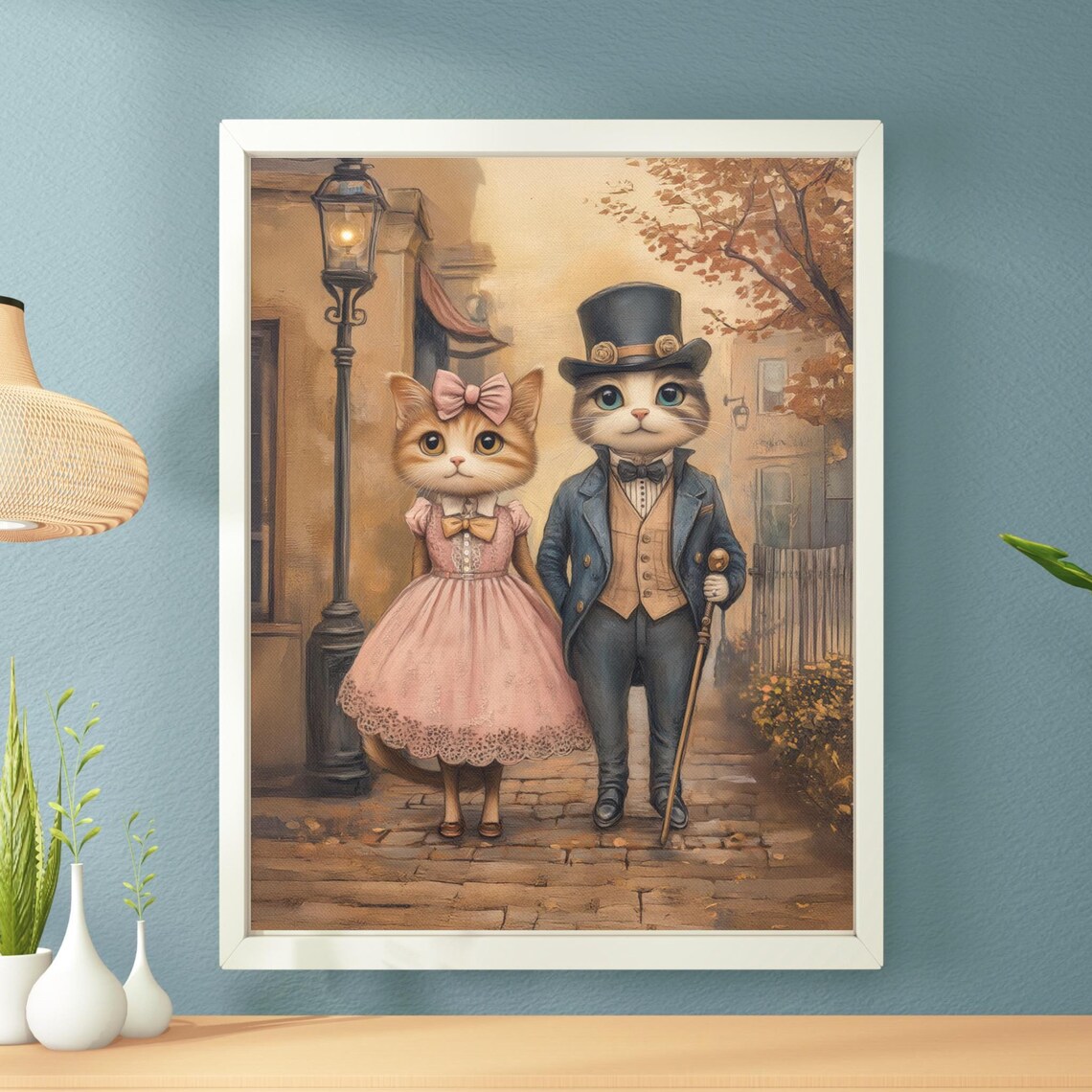 Victorian Cat Couple Portrait Autumn Street Vintage Animal Wall Art Poster - Image 5
