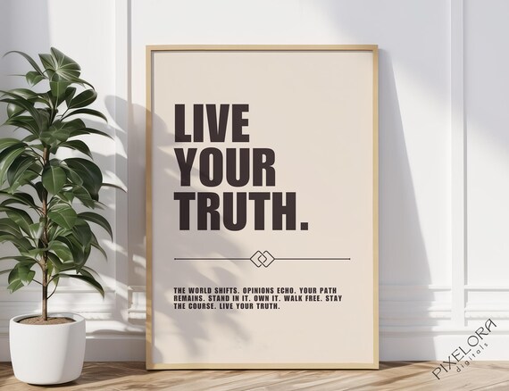 Live Your Truth Motivational Poster Inspirational Wall Art Powerful Affirmation Success Quote