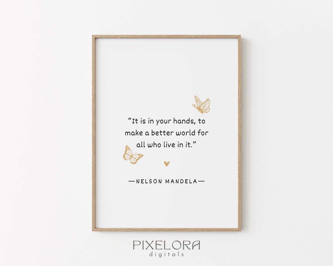Nelson Mandela Inspirational Quote Better World Minimalist Butterfly Poster