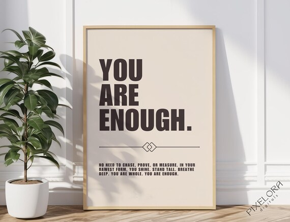 You Are Enough Bold Typographic Motivational Poster Cream Design