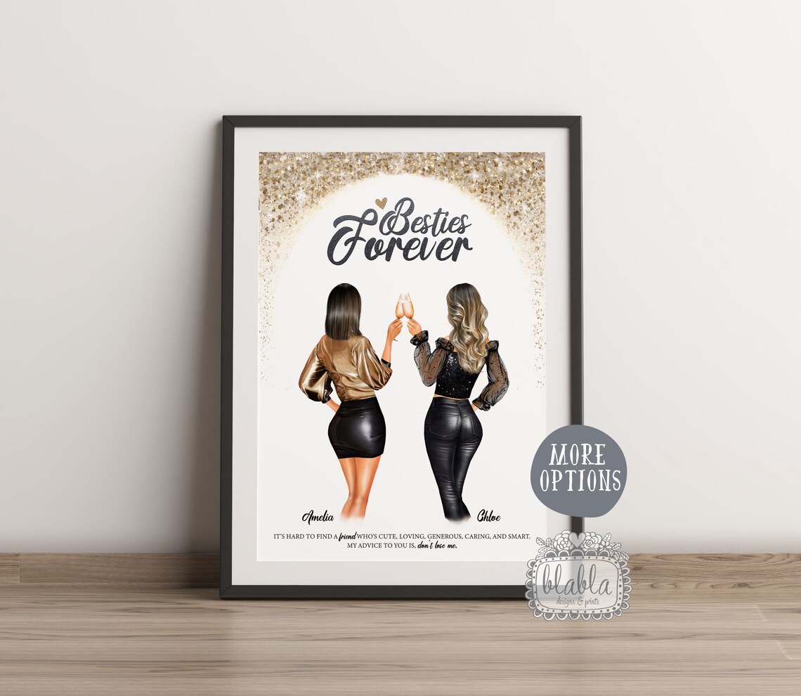 Personalised Happy 21st Birthday Poster Three Best Friends Champagne - Image 2
