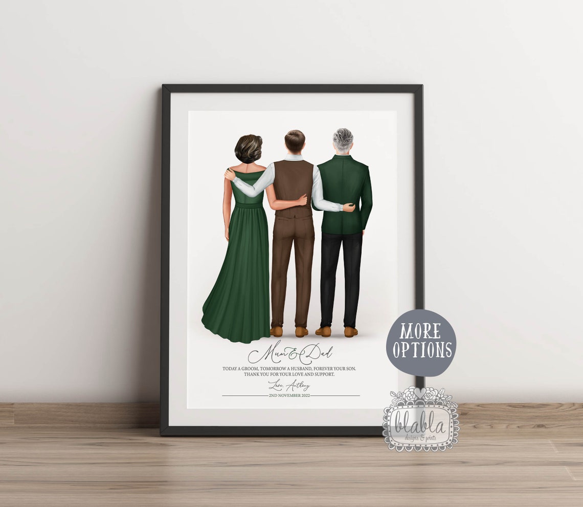 Personalised Parents Of The Groom Gift Custom Groom And Parents Portrait Art Mother Of The Groom Custom Mother Of The Groom Card - Image 2
