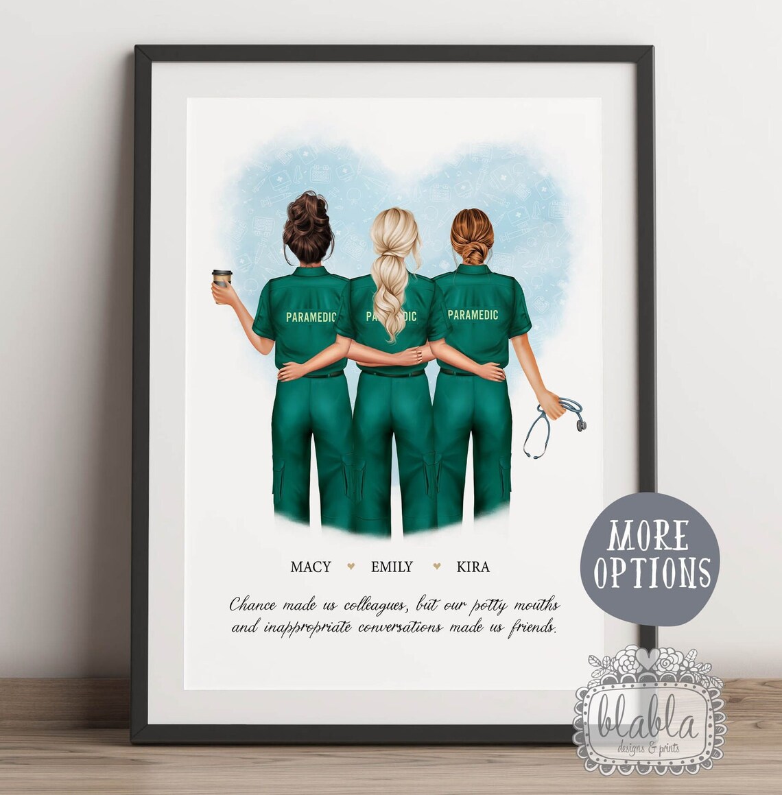 Paramedic Best Friends Trio Green Uniform Friendship Keepsake Poster