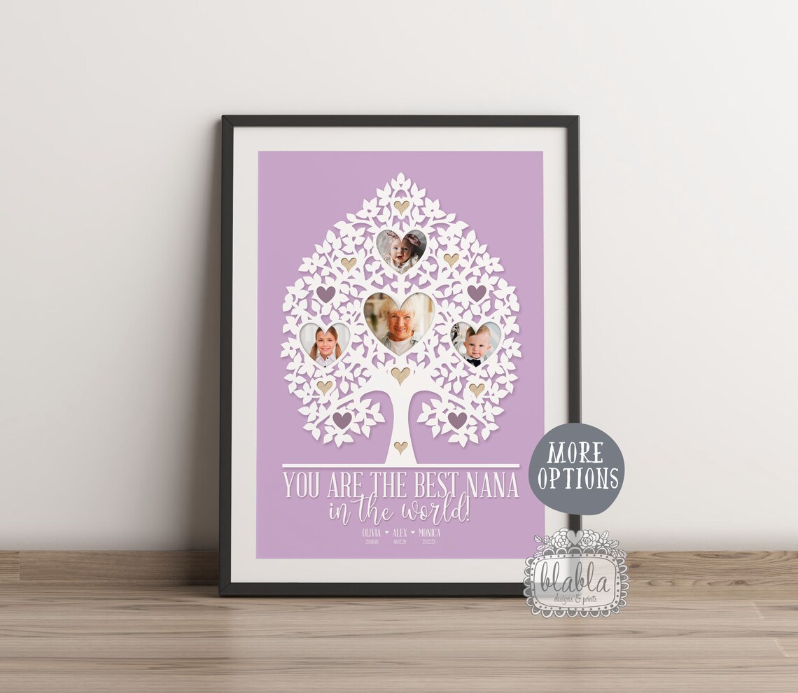 Best Nana in the World Family Tree Photo Collage Keepsake Print - Image 2